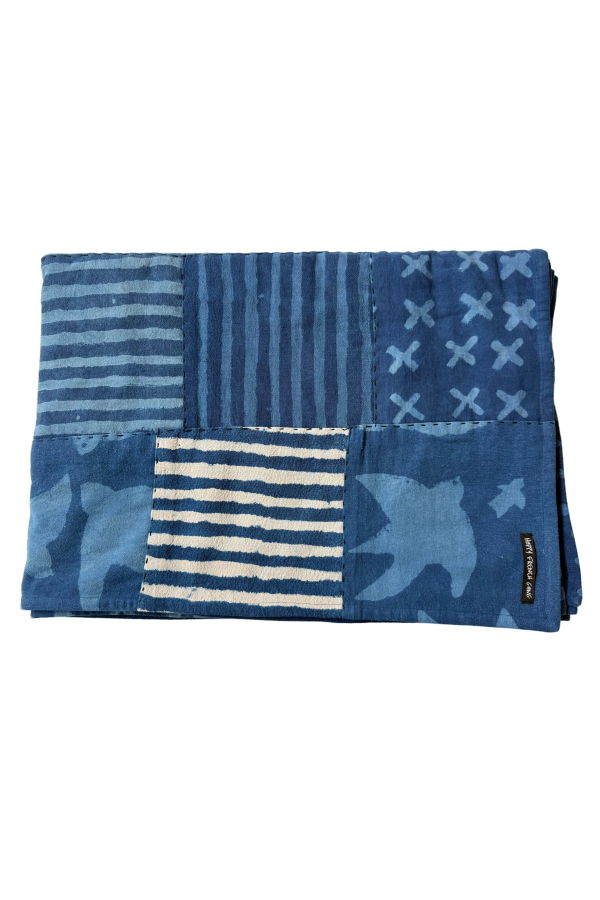 Happy French Gang One of a Kind Indigo Quilt 75x55in Throw