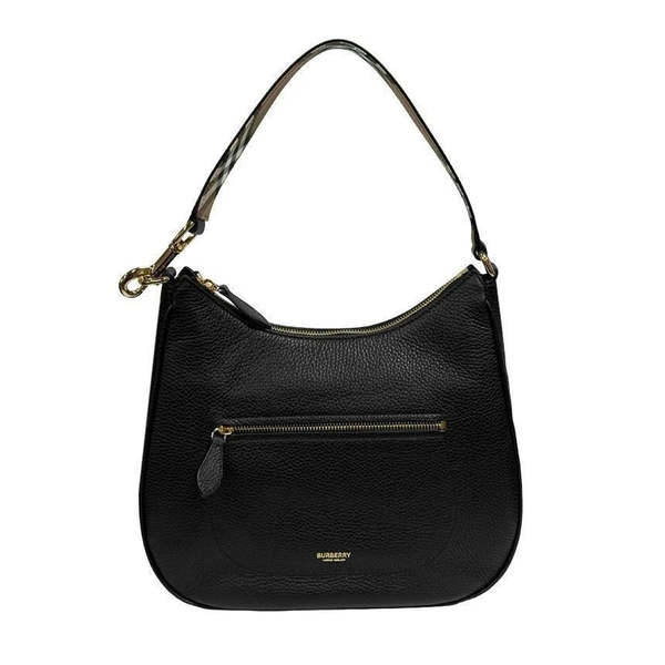 Burberry Hobo Leather Check Strap Shoulder Bag - Black | Garmentory