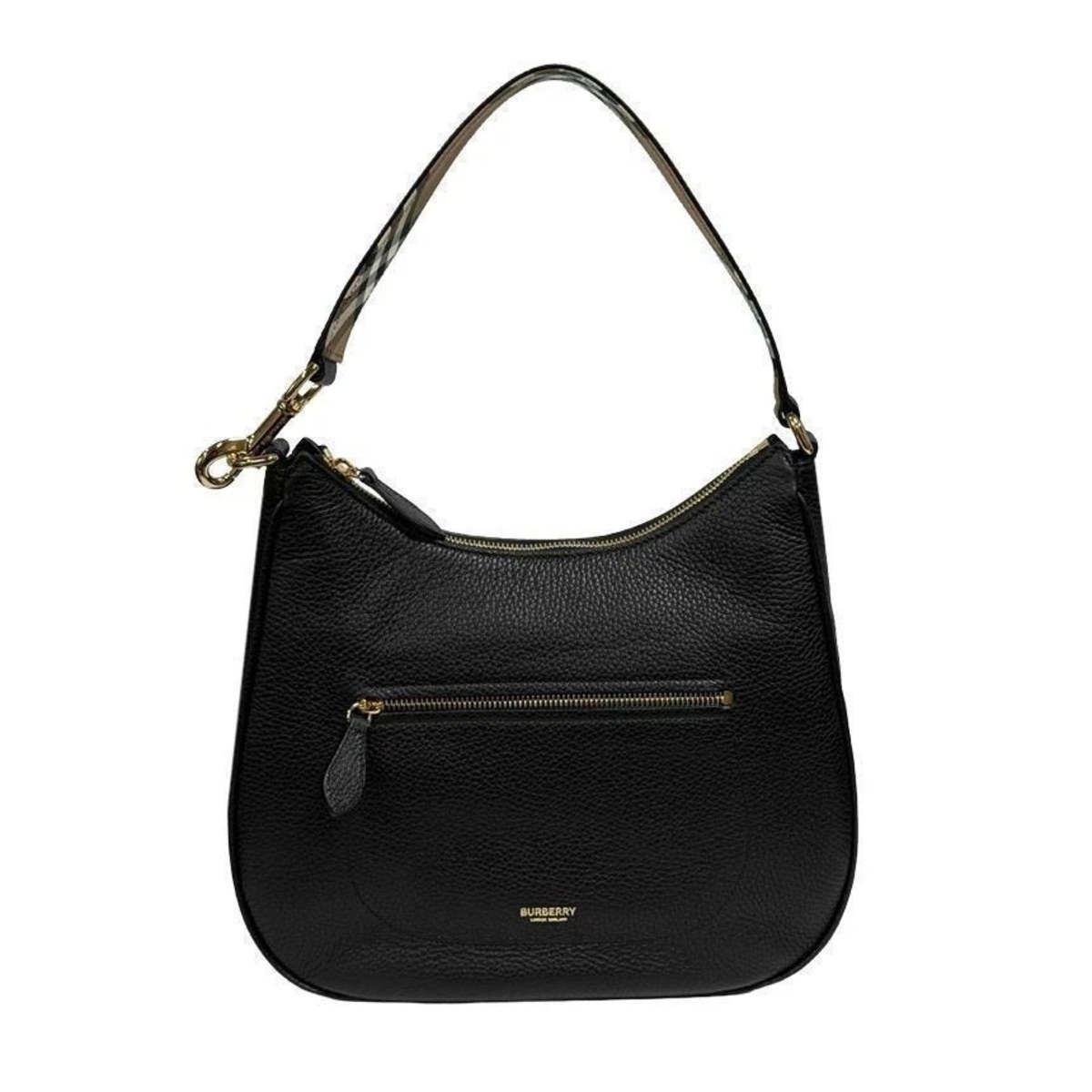 Burberry Hobo Leather Check Strap Shoulder Bag - Black | Garmentory