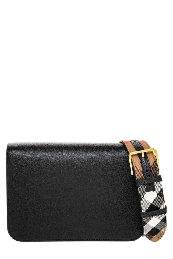 Burberry Mackford Leather Flip Check Shoulder Bag - Black