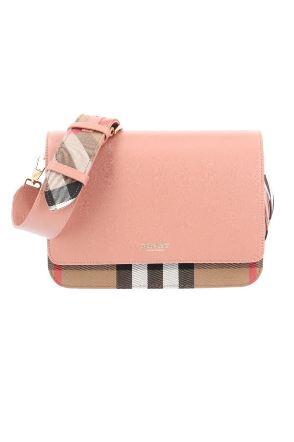 Burberry Mackford Leather Flip Check Shoulder Bag - Dark Rosewood