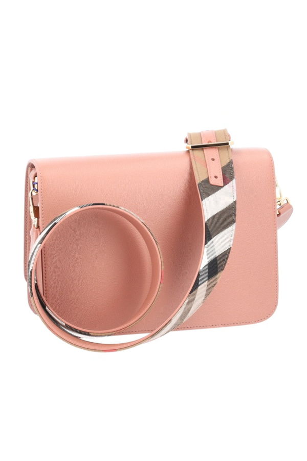 Burberry Mackford Leather Flip Check Shoulder Bag - Dark Rosewood