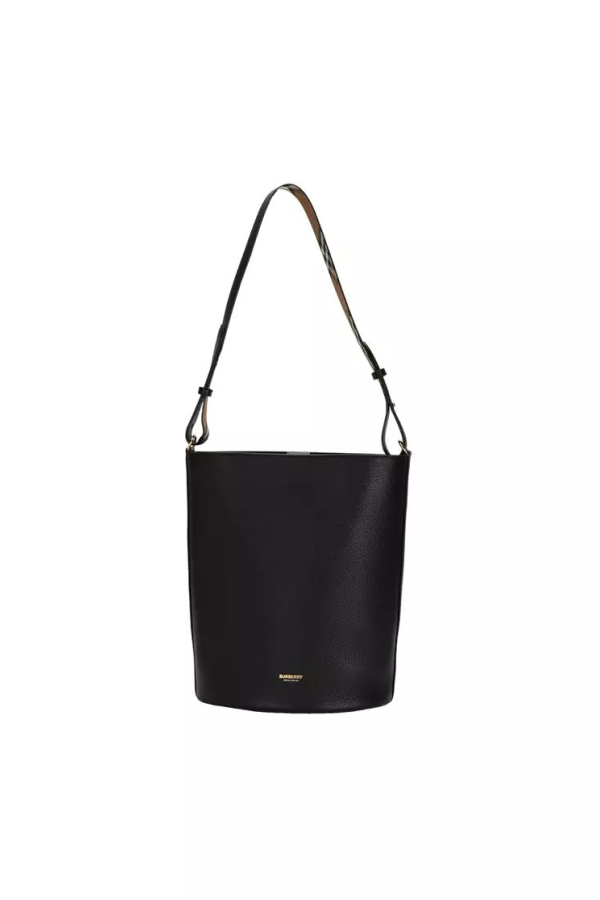 Burberry Medium Leather Bucket Shoulder Bag - Black