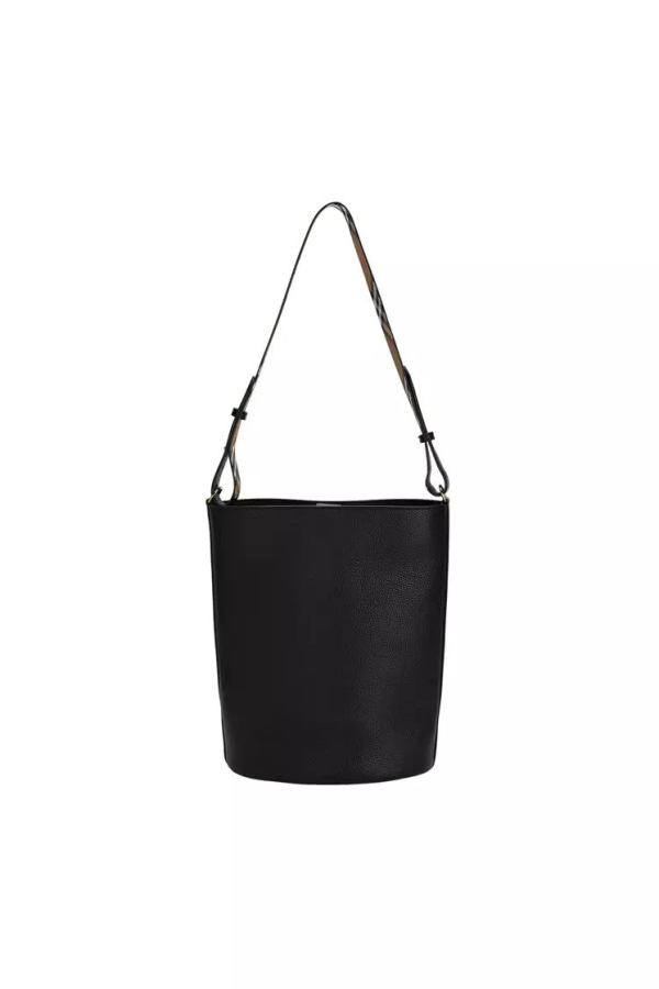 Burberry Medium Leather Bucket Shoulder Bag - Black