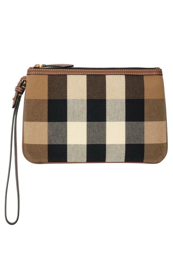 Burberry Peyton Canvas Leather Check Clutch - Taupe Brown IP Check