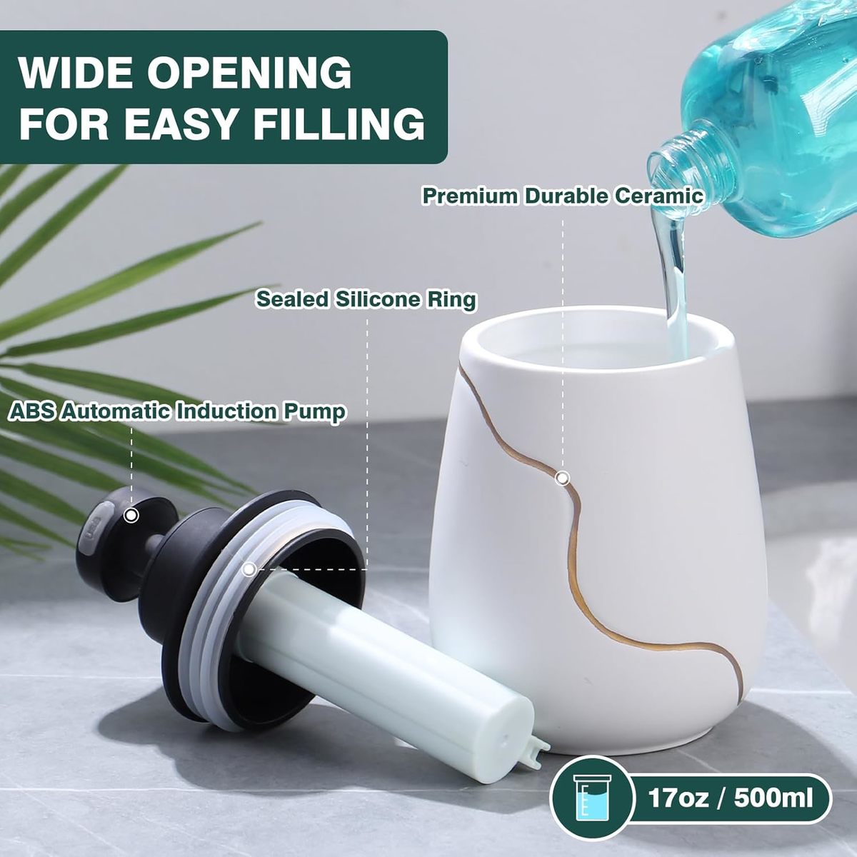 Bosilunlife Nordic Garden Automatic Soap Dispenser 17 oz - White - Image 6 of 9