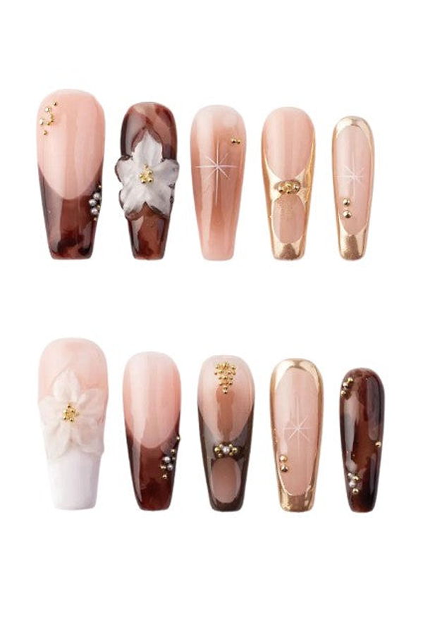 The Only Nails Brown Blossom Coffin Press-On Nails