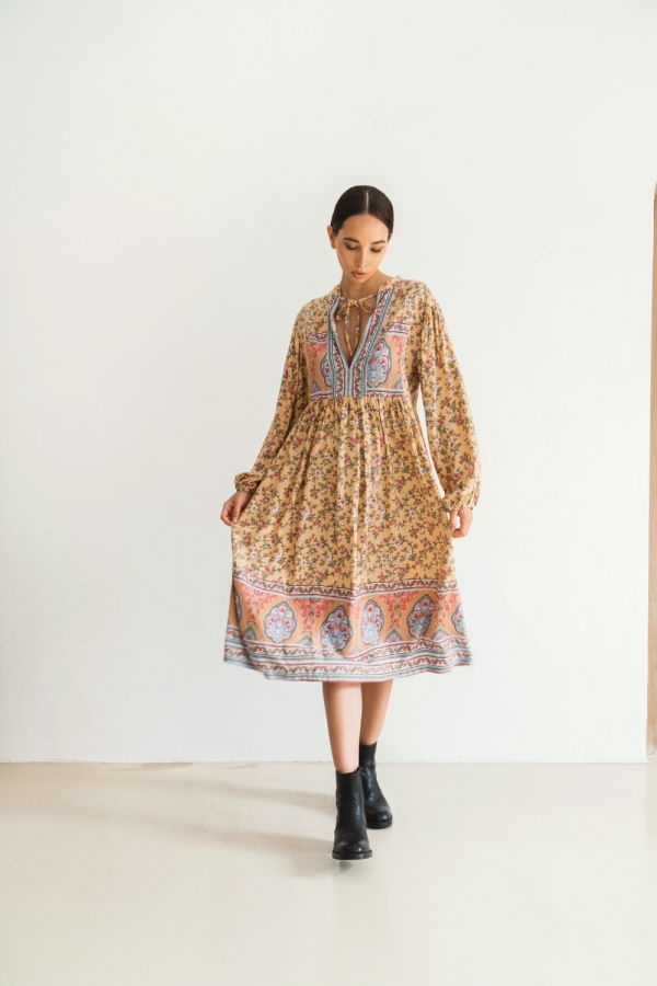 Pink Haley Gianna Midi Dress - Yellow