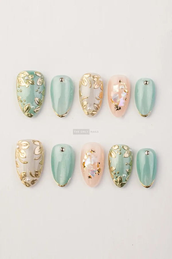The Only Nails Jade Bloom Short Almond Press-On Nails