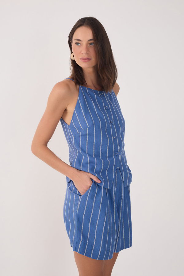 DRESS TO Iris Stripe Longline Vest Top - Blue/Ivory