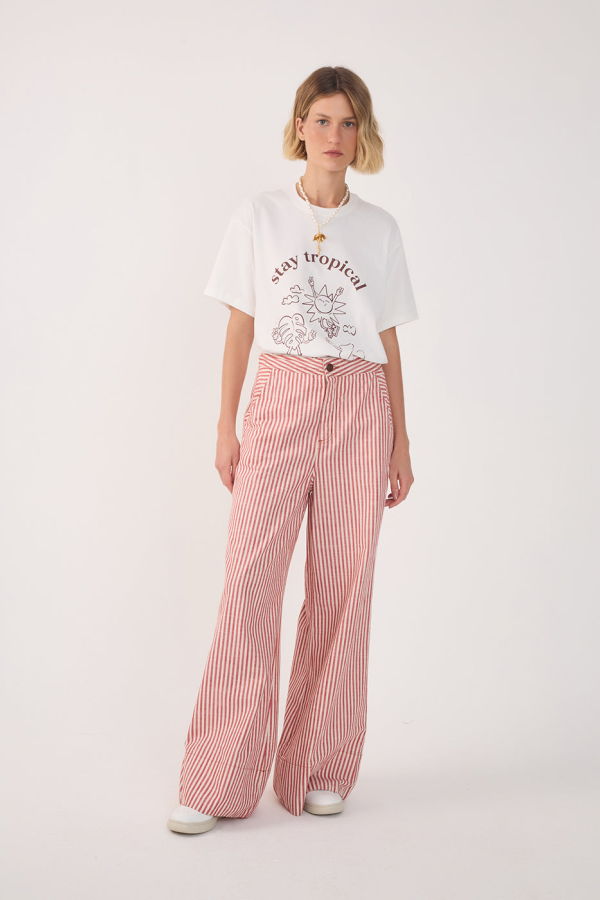 DRESS TO Striped Twill Wide Leg Pants