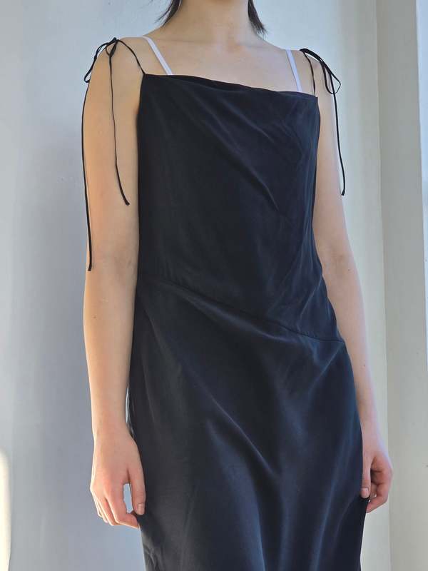 Vintage Black Silk Spaghetti Strap Dress