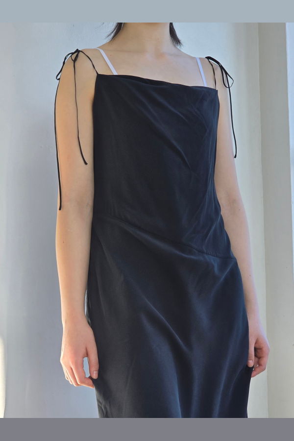 Vintage Black Silk Spaghetti Strap Dress