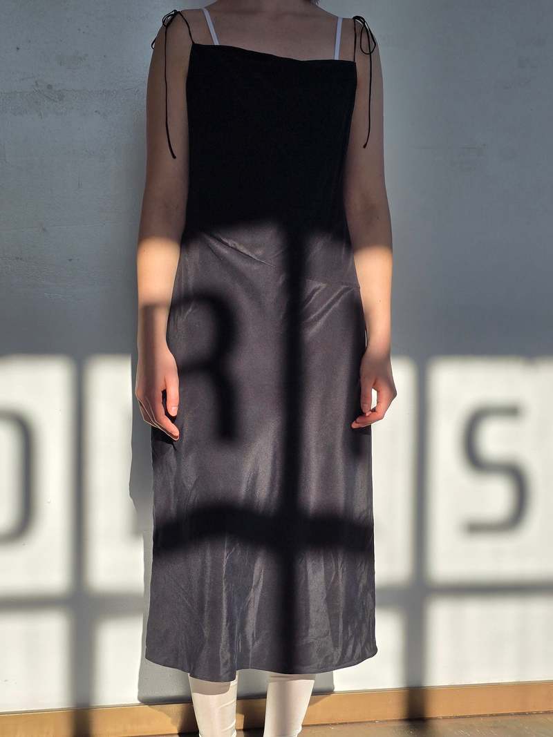 Vintage Black Silk Spaghetti Strap Dress