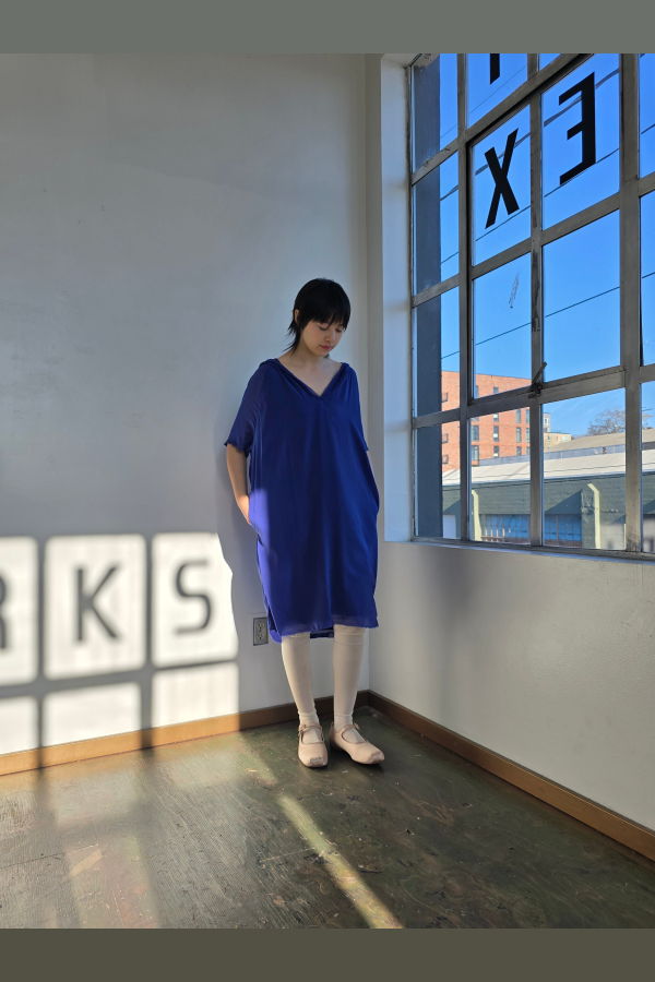 Vintage Hooded Blue Silk Dress