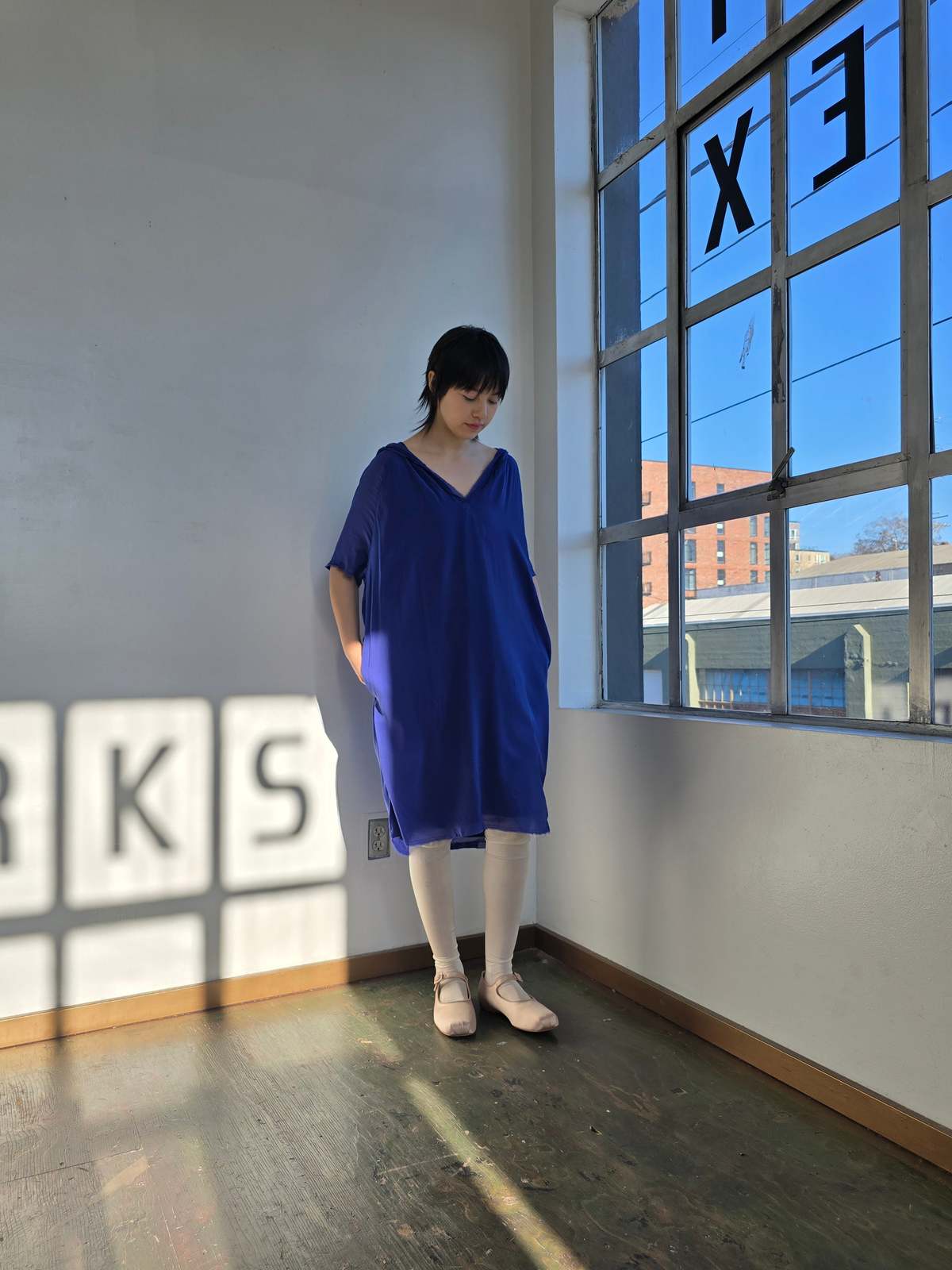 Vintage Hooded Blue Silk Dress - Image 1 of 6