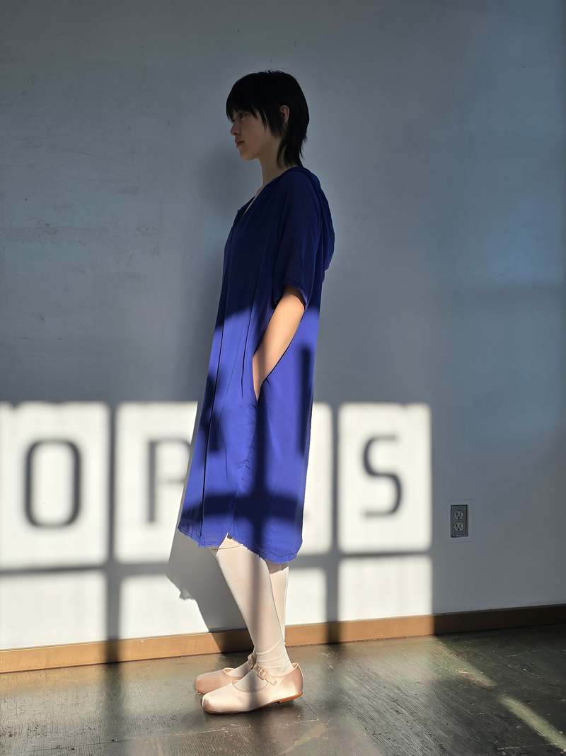 Vintage Hooded Blue Silk Dress