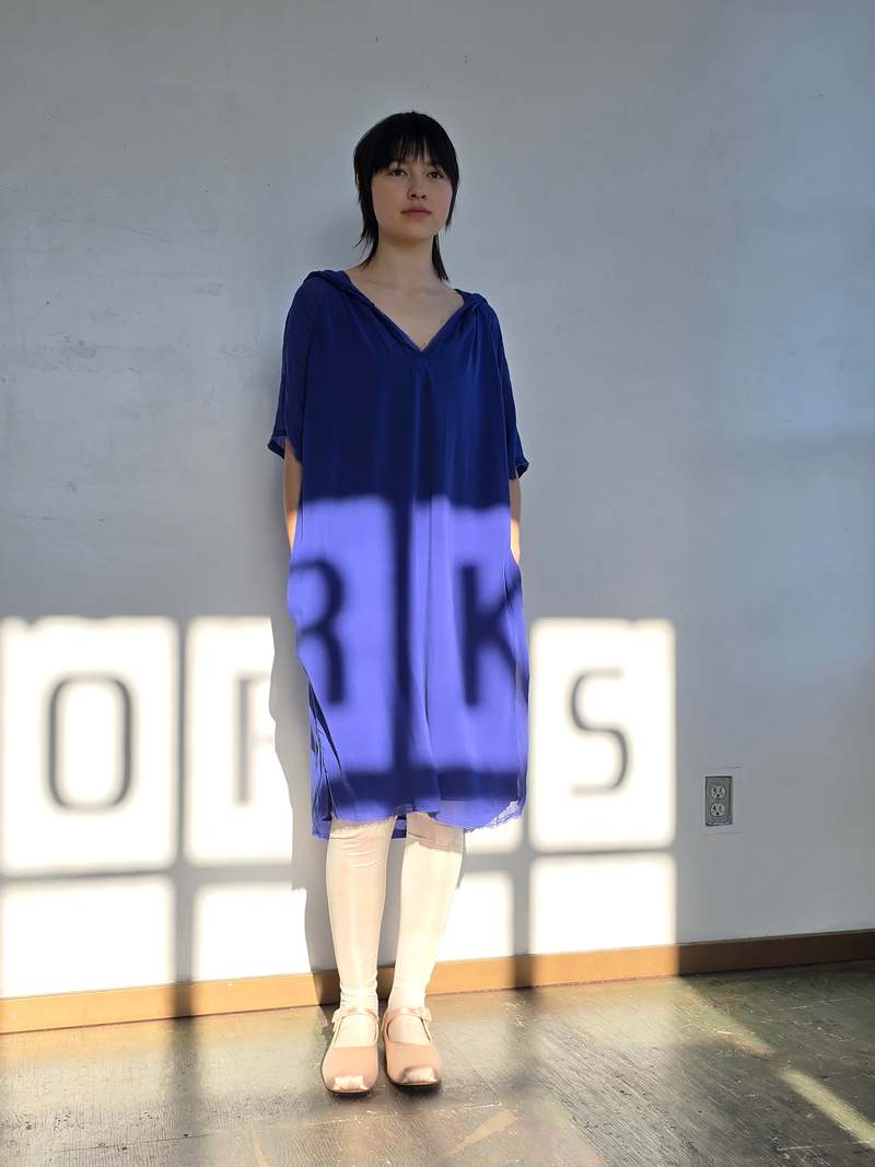 Vintage Hooded Blue Silk Dress