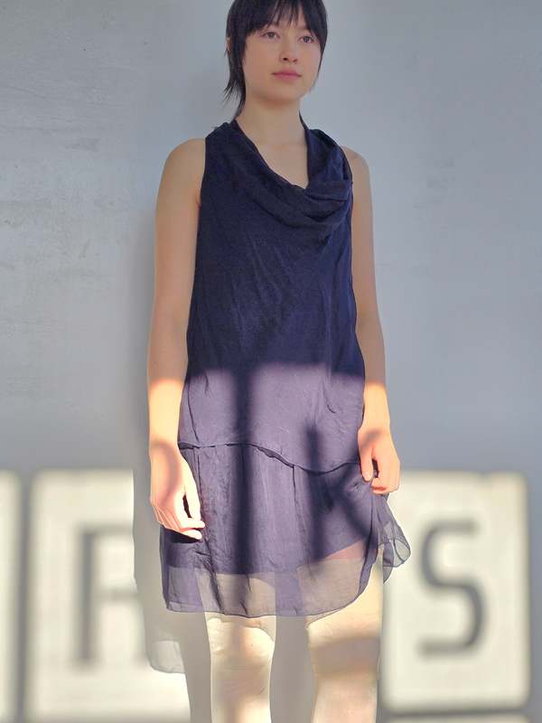 Vintage Navy Layered Silk Minidress