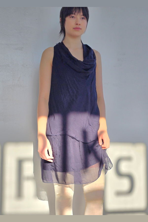 Vintage Navy Layered Silk Minidress