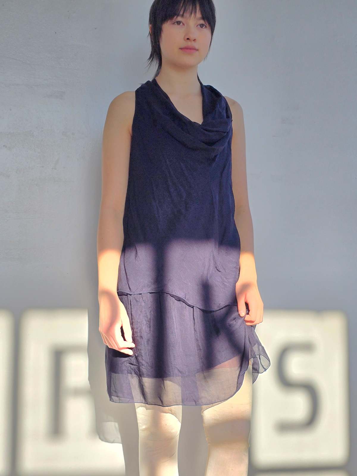 Vintage Navy Layered Silk Minidress - Image 1 of 3