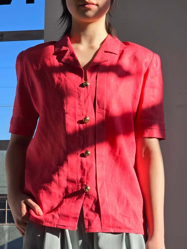 Vintage Valentino Poppy Linen Blouse Top