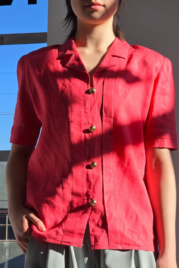 Vintage Valentino Poppy Linen Blouse Top