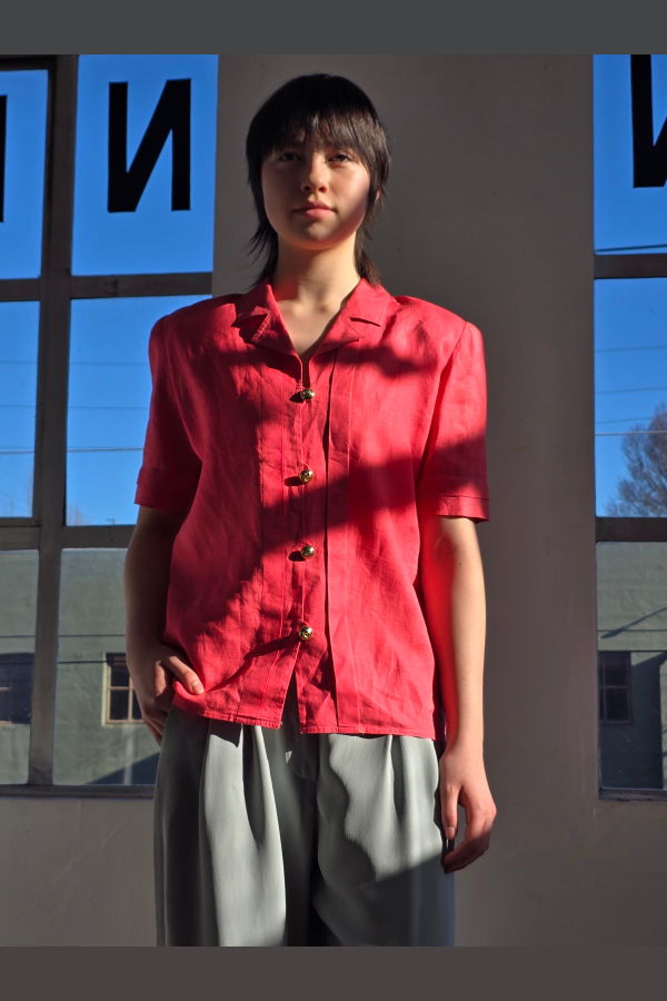 Vintage Valentino Poppy Linen Blouse Top