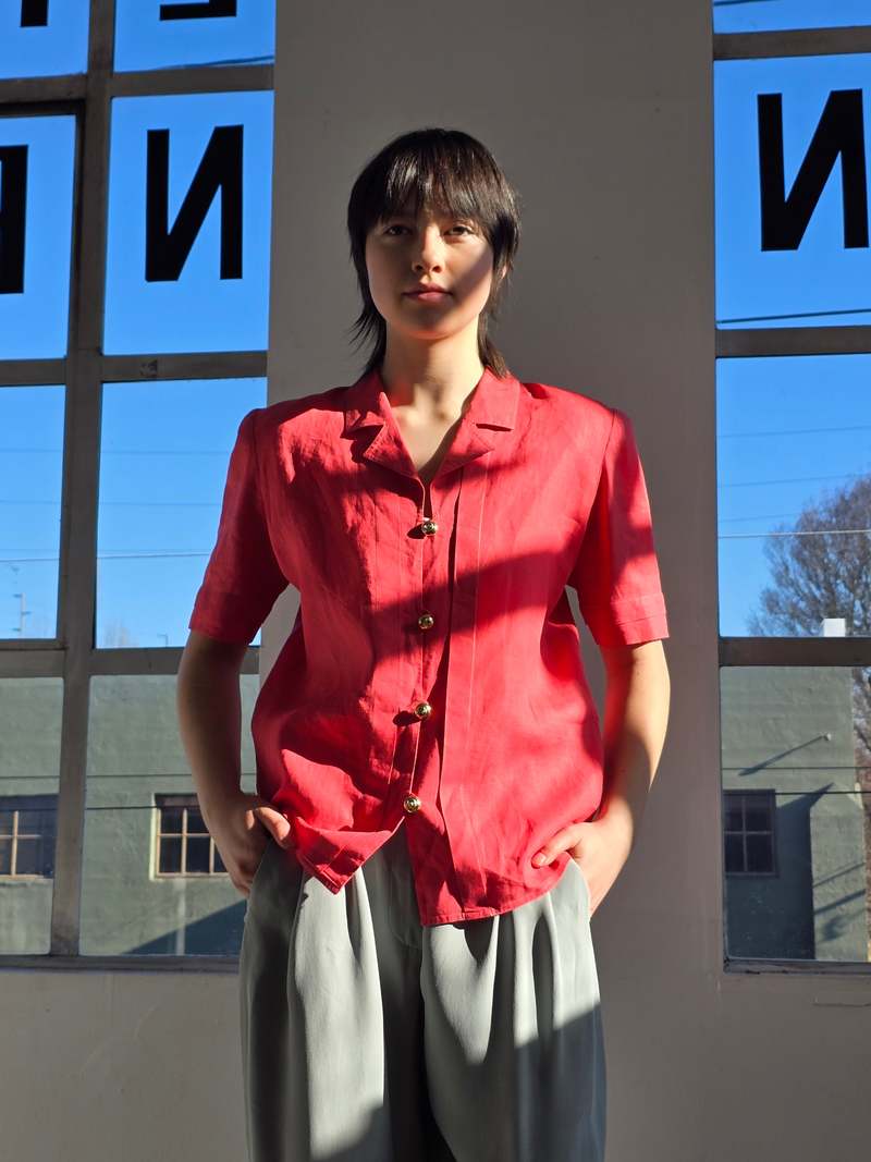 Vintage Valentino Poppy Linen Blouse Top