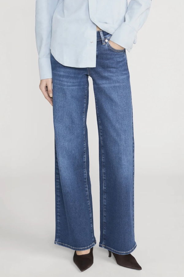 Frame Low Rise Slim Palazzo Jeans - Medium Blue
