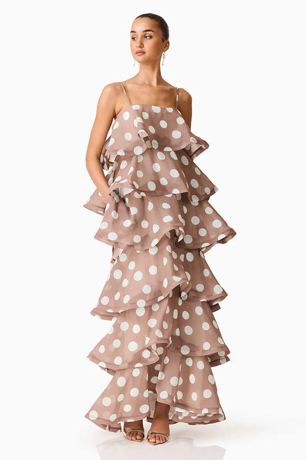 brown and white polka dot maxi dress Nellie Maxi Dress | Brown Polka Dot | Womens main image 1