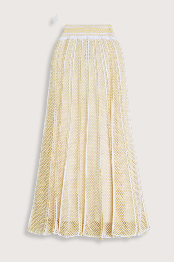 Molli Elegante Mesh Midi Skirt - Milk Yellow