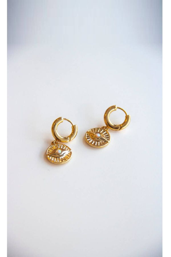 Océanne Small Charm Hoop Round Eyes Opal Earrings