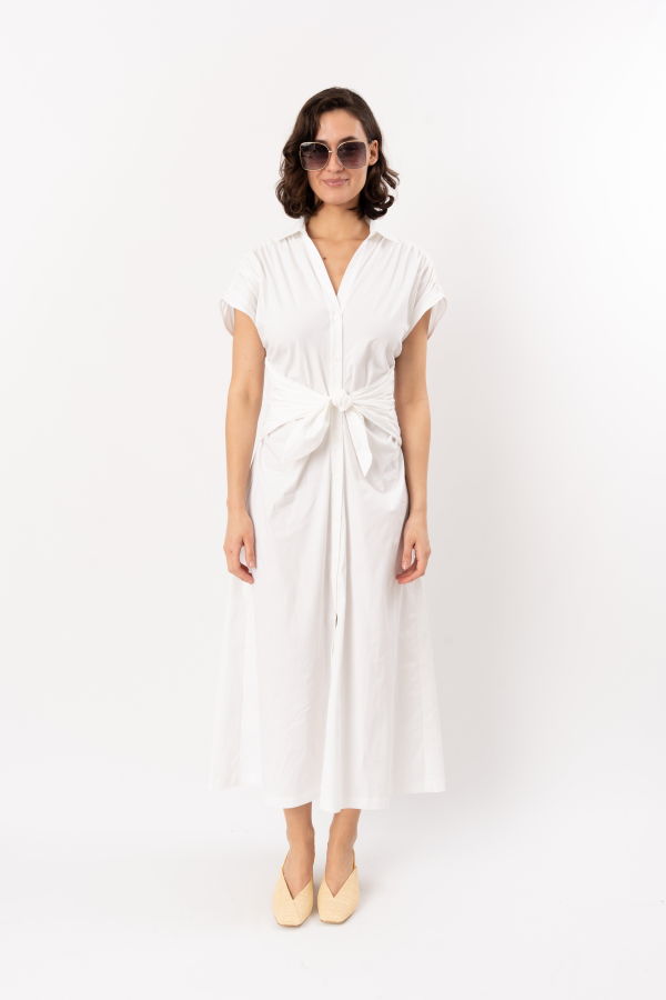 Lela Rose Cotton Poplin Tie Waist Dress - White
