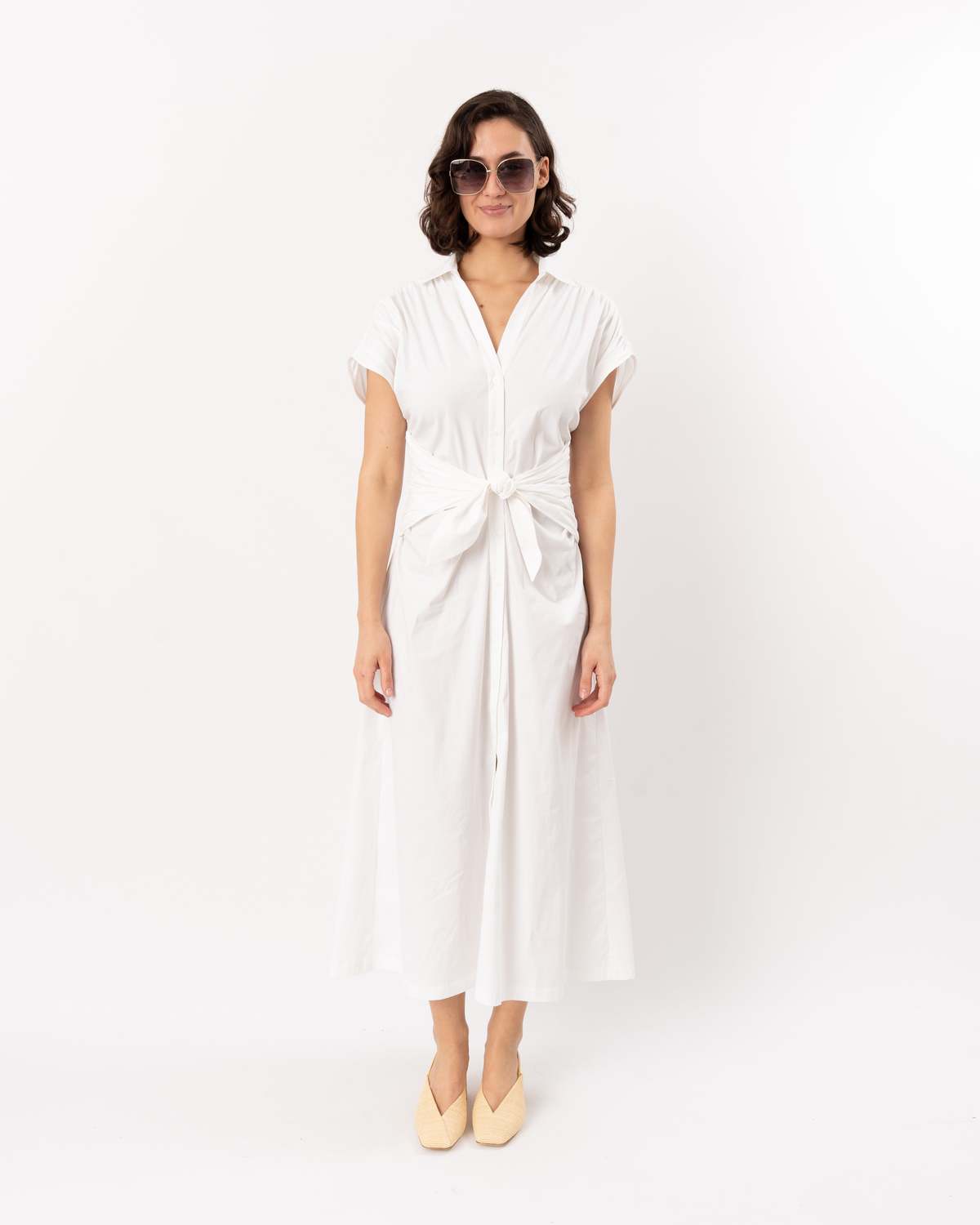 Lela Rose Cotton Poplin Tie Waist Dress - White - Image 2 of 6