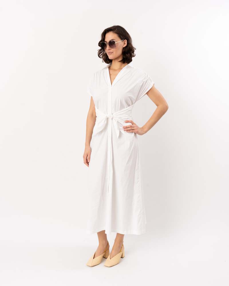 Lela Rose Cotton Poplin Tie Waist Dress - White
