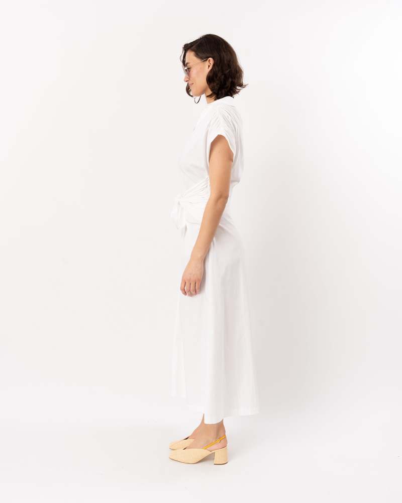 Lela Rose Cotton Poplin Tie Waist Dress - White