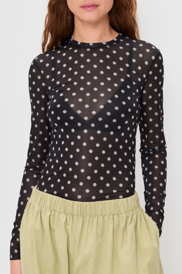 Ganni Sheer Jersey Longsleeve Dot Top