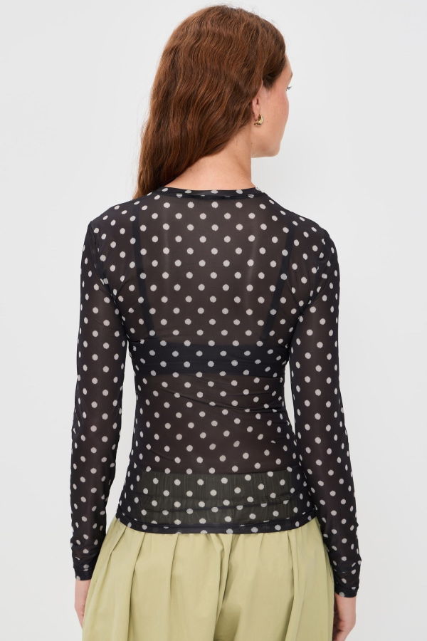 Ganni Sheer Jersey Longsleeve Dot Top