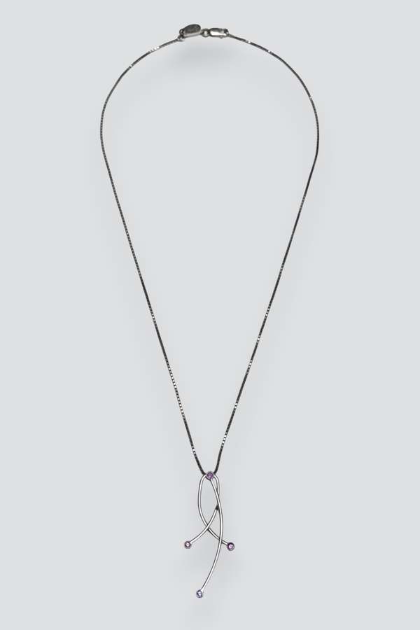 Vintage Amethyst Dot Lines Pendant Necklace - Sterling Silver