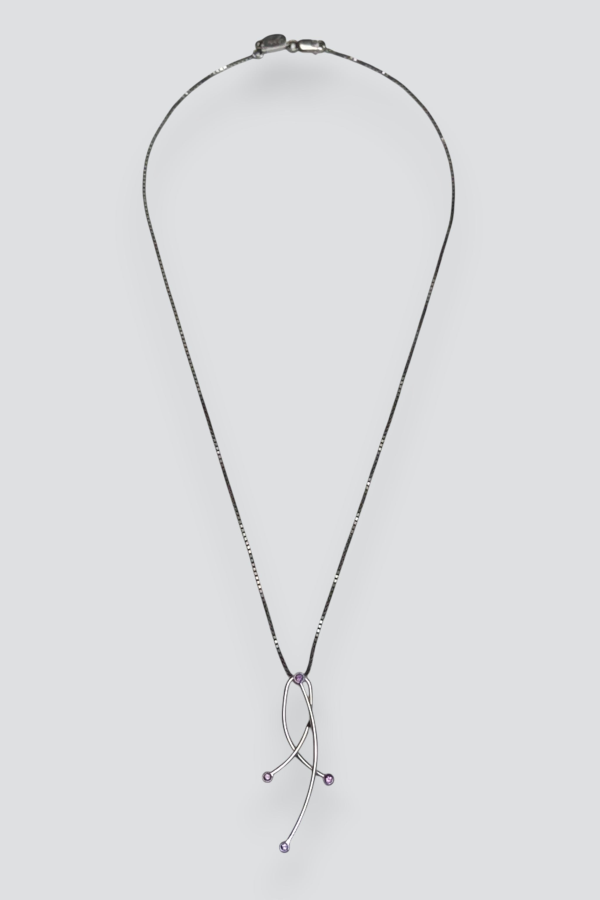 Vintage Amethyst Dot Lines Pendant Necklace - Sterling Silver