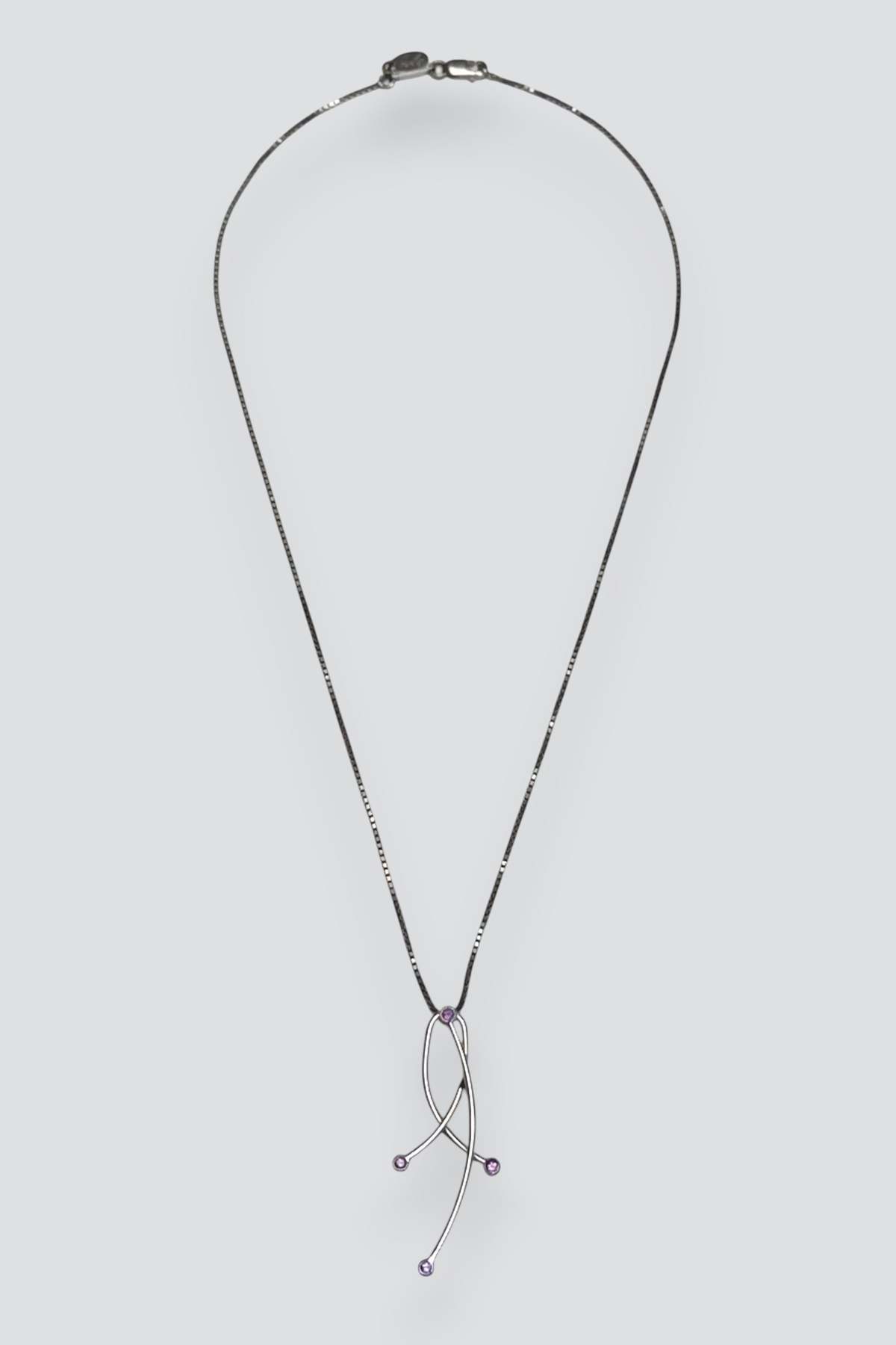 Vintage Amethyst Dot Lines Pendant Necklace - Sterling Silver - Image 1 of 3