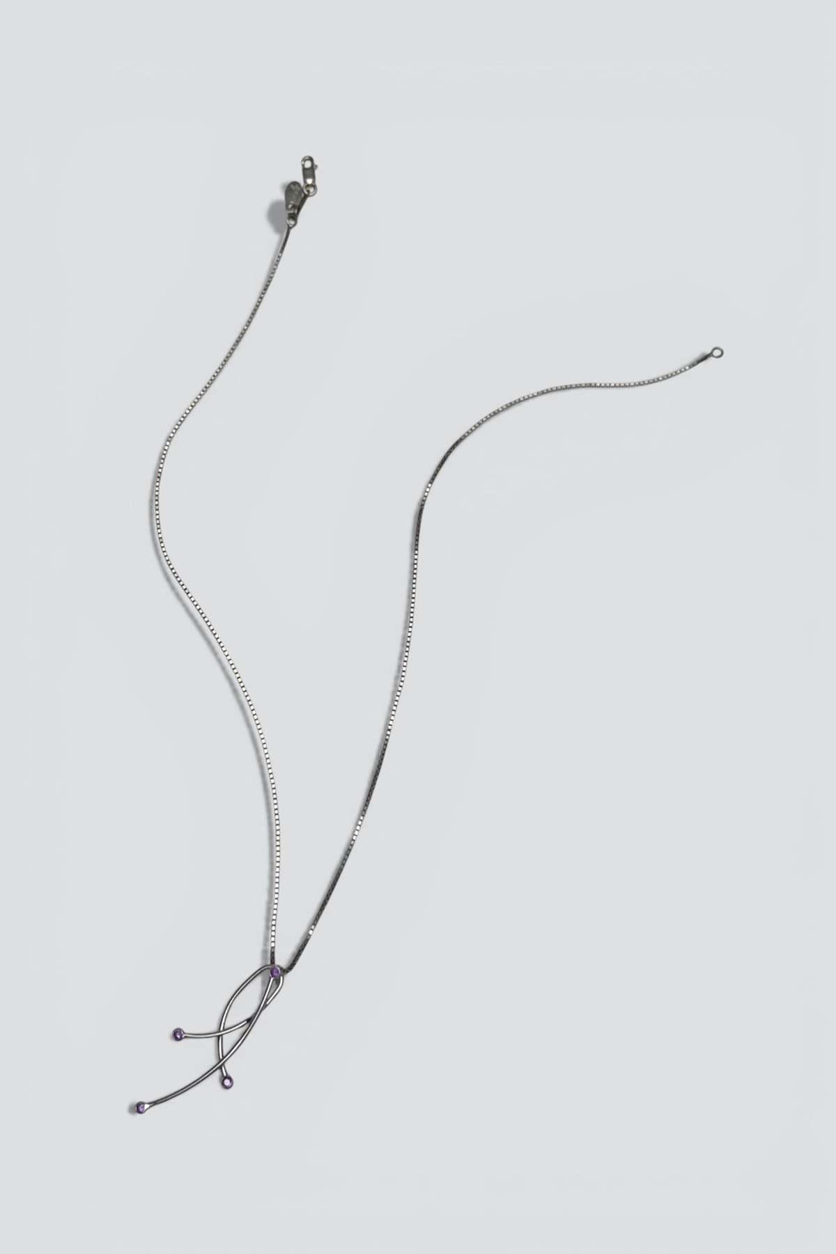 Vintage Amethyst Dot Lines Pendant Necklace - Sterling Silver - Image 3 of 3