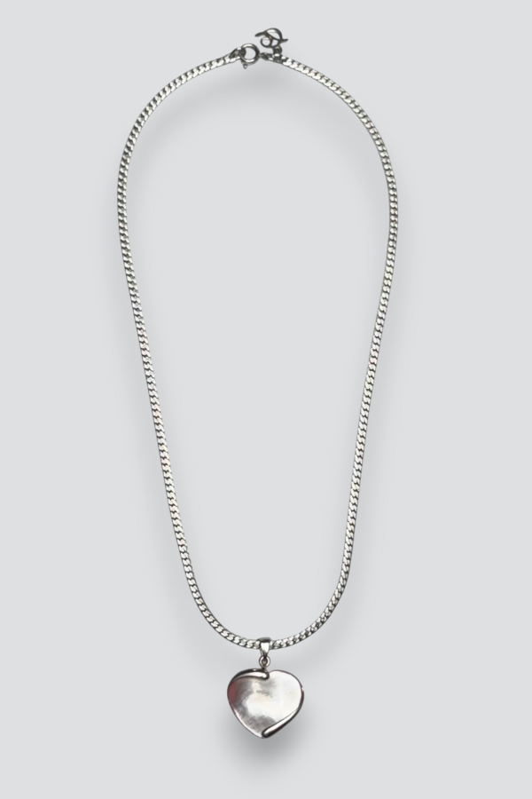 Vintage Mother of Pearl Heart Necklace - Sterling Silver