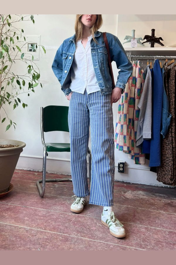 Just Black Denim Navy Stripe Barrel Jeans