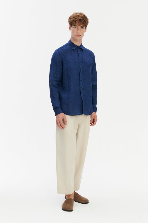 Delikatessen Relaxed Fit Pure Linen Shirt With Fabric Covered Buttons Shirt