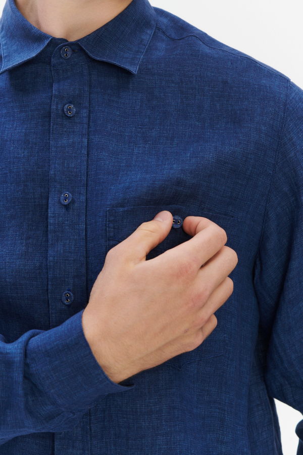 Delikatessen Relaxed Fit Pure Linen Shirt With Fabric Covered Buttons Shirt