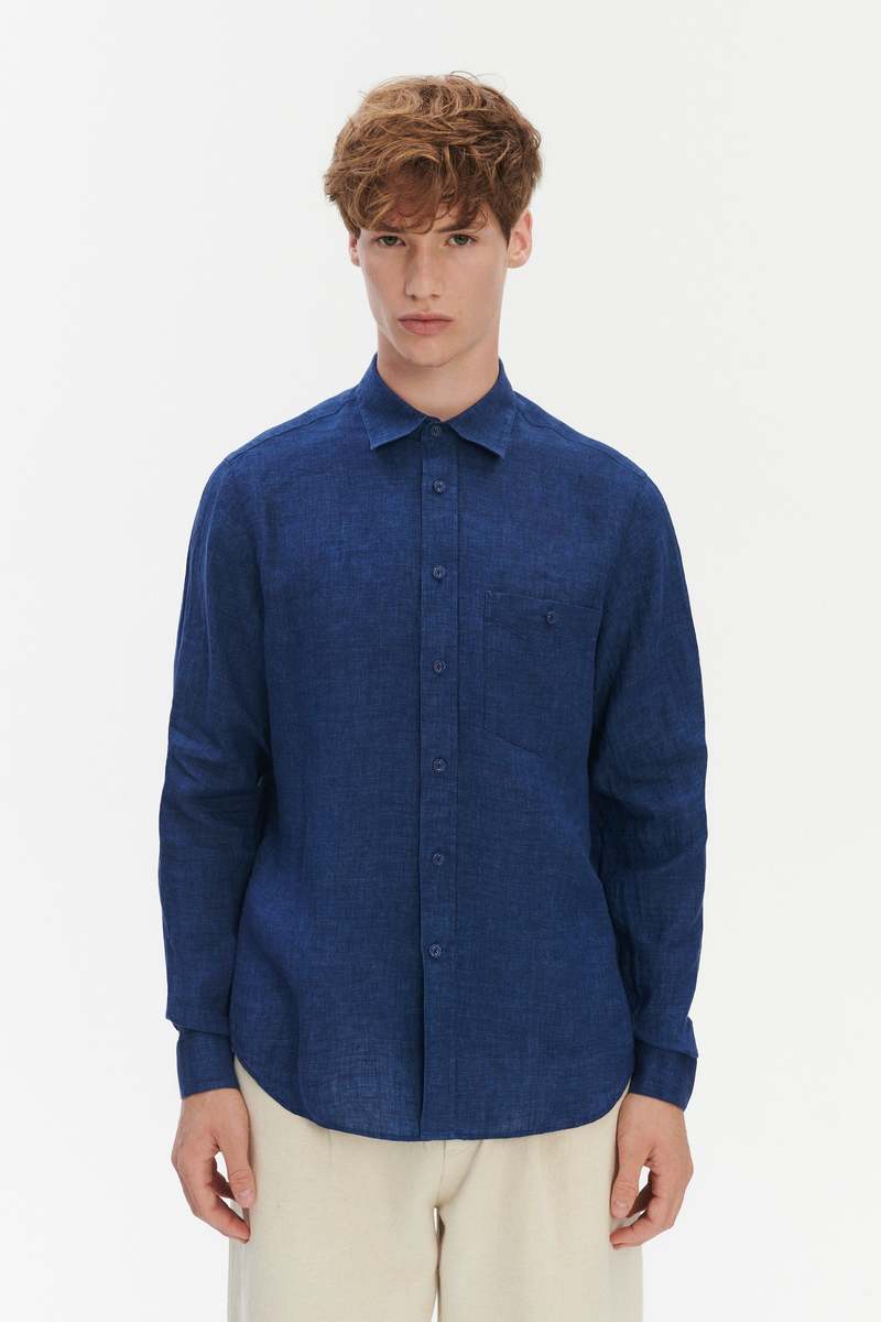 Delikatessen Relaxed Fit Pure Linen Shirt With Fabric Covered Buttons Shirt