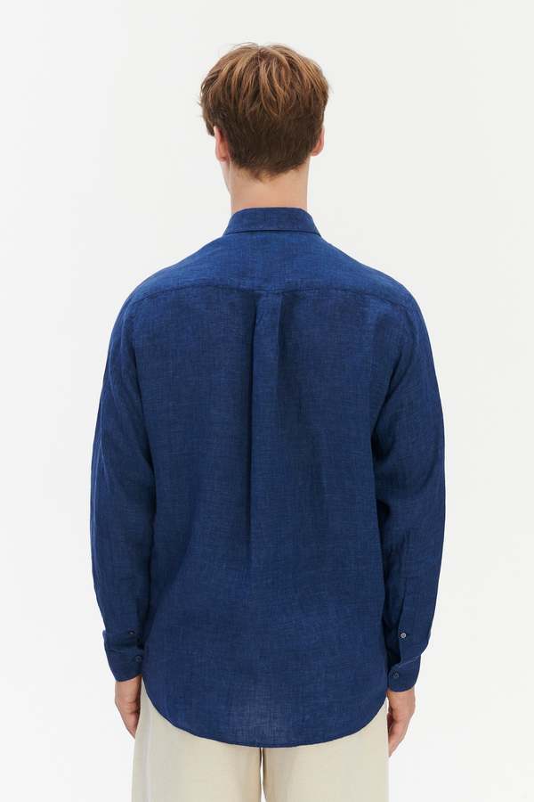 Delikatessen Relaxed Fit Pure Linen Shirt With Fabric Covered Buttons Shirt