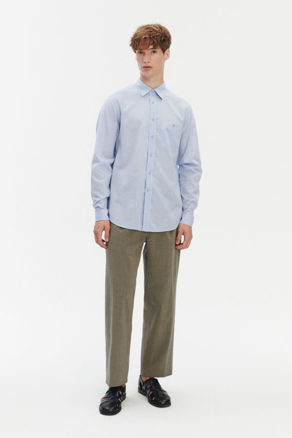 Delikatessen Relaxed Fit Shirt with Fabric Covered Buttons in Soft Italian Cotton Shirt